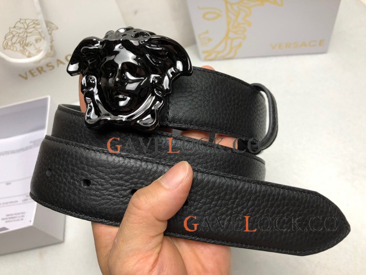 Best Quality Copy Versace Lychee Men's Belt Solid Black
